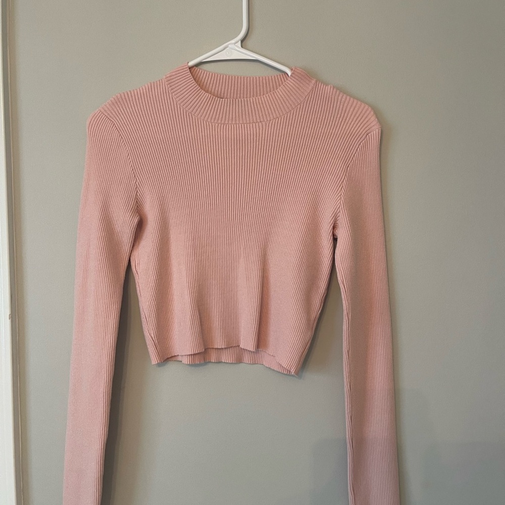Brandy Melville Pink Cropped Turtleneck Sweater